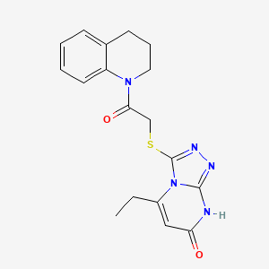 molecular formula C18H19N5O2S B2548122 3-((2-(3,4-dihydroquinolin-1(2H)-yl)-2-oxoethyl)thio)-5-ethyl-[1,2,4]triazolo[4,3-a]pyrimidin-7(8H)-one CAS No. 922846-47-7