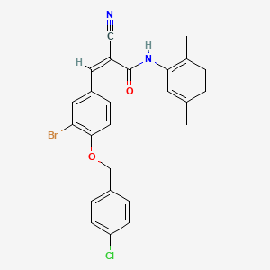 molecular formula C25H20BrClN2O2 B2548125 (Z)-3-[3-Bromo-4-[(4-chlorophenyl)methoxy]phenyl]-2-cyano-N-(2,5-dimethylphenyl)prop-2-enamide CAS No. 380476-53-9