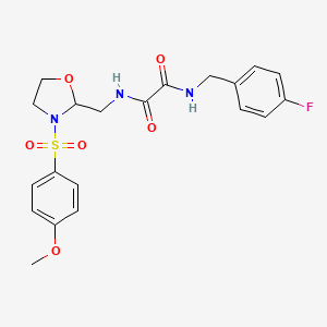 molecular formula C20H22FN3O6S B2548139 N1-(4-氟苄基)-N2-((3-((4-甲氧基苯基)磺酰基)恶唑烷-2-基)甲基)草酰胺 CAS No. 868981-27-5
