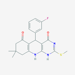 molecular formula C20H20FN3O2S B254814 5-(3-fluorophenyl)-8,8-dimethyl-2-methylsulfanyl-5,7,9,10-tetrahydro-1H-pyrimido[4,5-b]quinoline-4,6-dione 