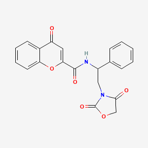 molecular formula C21H16N2O6 B2548150 N-(2-(2,4-二氧代恶唑烷-3-基)-1-苯乙基)-4-氧代-4H-色烯-2-甲酰胺 CAS No. 2034403-80-8