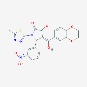 molecular formula C22H16N4O7S B254817 (4E)-4-[2,3-dihydro-1,4-benzodioxin-6-yl(hydroxy)methylidene]-1-(5-methyl-1,3,4-thiadiazol-2-yl)-5-(3-nitrophenyl)pyrrolidine-2,3-dione 