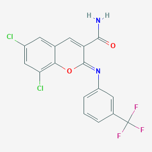 (2Z)-6,8-dichloro-2-{[3-(trifluoromethyl)phenyl]imino}-2H-chromene-3-carboxamide