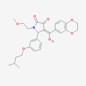 (4E)-4-[2,3-dihydro-1,4-benzodioxin-6-yl(hydroxy)methylidene]-1-(2-methoxyethyl)-5-[3-(3-methylbutoxy)phenyl]pyrrolidine-2,3-dione