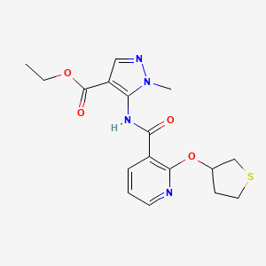 molecular formula C17H20N4O4S B2548184 1-甲基-5-(2-((四氢噻吩-3-基)氧基)烟酰胺基)-1H-吡唑-4-羧酸乙酯 CAS No. 1904325-48-9