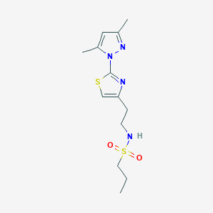 molecular formula C13H20N4O2S2 B2548198 N-(2-(2-(3,5-二甲基-1H-吡唑-1-基)噻唑-4-基)乙基)丙烷-1-磺酰胺 CAS No. 1421481-38-0