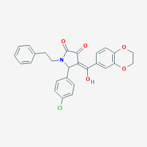 molecular formula C27H22ClNO5 B254821 (4E)-5-(4-chlorophenyl)-4-[2,3-dihydro-1,4-benzodioxin-6-yl(hydroxy)methylidene]-1-(2-phenylethyl)pyrrolidine-2,3-dione 