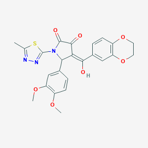 molecular formula C24H21N3O7S B254822 (4E)-4-[2,3-dihydro-1,4-benzodioxin-6-yl(hydroxy)methylidene]-5-(3,4-dimethoxyphenyl)-1-(5-methyl-1,3,4-thiadiazol-2-yl)pyrrolidine-2,3-dione 