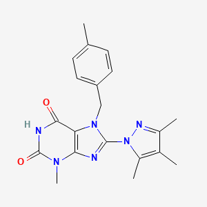 molecular formula C20H22N6O2 B2548221 3-Methyl-7-[(4-methylphenyl)methyl]-8-(3,4,5-trimethylpyrazolyl)-1,3,7-trihydr opurine-2,6-dione CAS No. 1014012-02-2