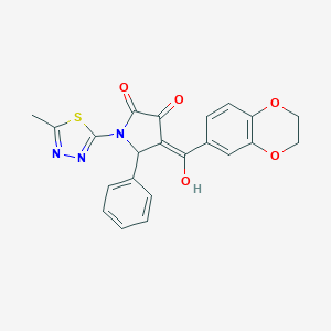 molecular formula C22H17N3O5S B254823 (4E)-4-[2,3-dihydro-1,4-benzodioxin-6-yl(hydroxy)methylidene]-1-(5-methyl-1,3,4-thiadiazol-2-yl)-5-phenylpyrrolidine-2,3-dione 