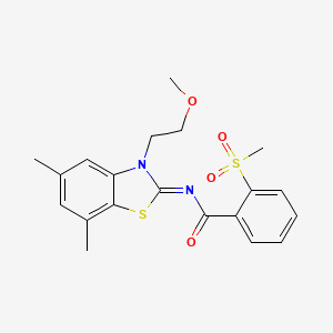 molecular formula C20H22N2O4S2 B2548241 N-[3-(2-甲氧基乙基)-5,7-二甲基-1,3-苯并噻唑-2-亚甲基]-2-甲基磺酰基苯甲酰胺 CAS No. 896272-57-4
