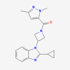 molecular formula C19H21N5O B2548244 [3-(2-Cyclopropylbenzimidazol-1-yl)azetidin-1-yl]-(2,5-dimethylpyrazol-3-yl)methanone CAS No. 2379950-73-7