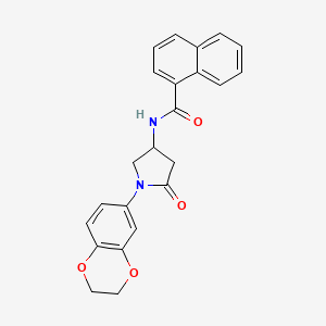 molecular formula C23H20N2O4 B2548276 N-(1-(2,3-dihydrobenzo[b][1,4]dioxin-6-yl)-5-oxopyrrolidin-3-yl)-1-naphthamide CAS No. 896305-31-0