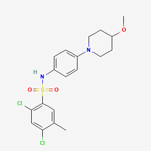 molecular formula C19H22Cl2N2O3S B2548279 2,4-二氯-N-(4-(4-甲氧基哌啶-1-基)苯基)-5-甲基苯磺酰胺 CAS No. 1797146-49-6