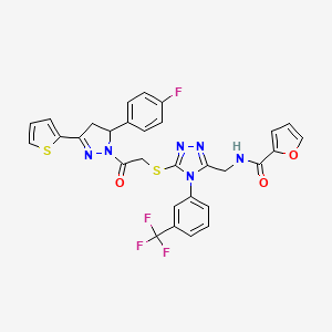 molecular formula C30H22F4N6O3S2 B2548280 N-((5-((2-(5-(4-氟苯基)-3-(噻吩-2-基)-4,5-二氢-1H-吡唑-1-基)-2-氧代乙基)硫代)-4-(3-(三氟甲基)苯基)-4H-1,2,4-三唑-3-基)甲基)呋喃-2-甲酰胺 CAS No. 393586-01-1