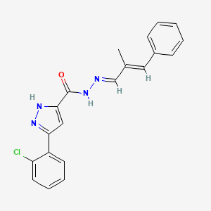 molecular formula C20H17ClN4O B2548288 (E)-3-(2-氯苯基)-N'-((E)-2-甲基-3-苯基丙烯亚基)-1H-吡唑-5-甲酰肼 CAS No. 1284268-59-2