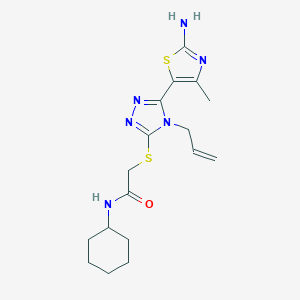 molecular formula C17H24N6OS2 B254830 2-((4-allyl-5-(2-amino-4-methylthiazol-5-yl)-4H-1,2,4-triazol-3-yl)thio)-N-cyclohexylacetamide 