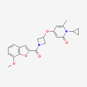 molecular formula C22H22N2O5 B2548304 1-cyclopropyl-4-((1-(7-methoxybenzofuran-2-carbonyl)azetidin-3-yl)oxy)-6-methylpyridin-2(1H)-one CAS No. 2034237-63-1