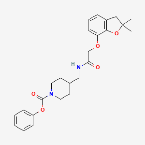 molecular formula C25H30N2O5 B2548312 Phenyl 4-((2-((2,2-dimethyl-2,3-dihydrobenzofuran-7-yl)oxy)acetamido)methyl)piperidine-1-carboxylate CAS No. 1324691-80-6