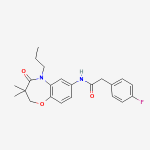 molecular formula C22H25FN2O3 B2548318 N-(3,3-dimethyl-4-oxo-5-propyl-2,3,4,5-tetrahydrobenzo[b][1,4]oxazepin-7-yl)-2-(4-fluorophenyl)acetamide CAS No. 921563-68-0