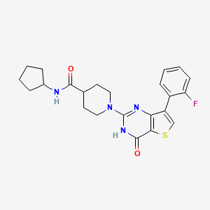 molecular formula C23H25FN4O2S B2548321 N-cyclopentyl-1-[7-(2-fluorophenyl)-4-oxo-3,4-dihydrothieno[3,2-d]pyrimidin-2-yl]piperidine-4-carboxamide CAS No. 1242860-86-1