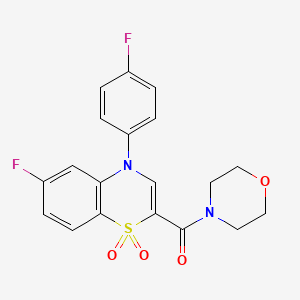 molecular formula C19H16F2N2O4S B2548329 6-氟-4-(4-氟苯基)-2-(吗啉羰基)-1lambda~6~,4-苯并噻嗪-1,1(4H)-二酮 CAS No. 1251673-42-3