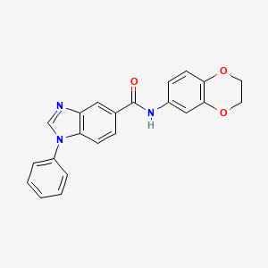 molecular formula C22H17N3O3 B2548348 N-(2,3-dihydrobenzo[b][1,4]dioxin-6-yl)-1-phenyl-1H-benzo[d]imidazole-5-carboxamide CAS No. 1203216-14-1
