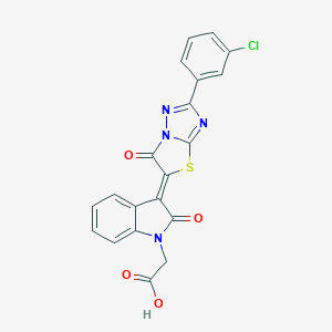 molecular formula C20H11ClN4O4S B254835 {(3Z)-3-[2-(3-chlorophenyl)-6-oxo[1,3]thiazolo[3,2-b][1,2,4]triazol-5(6H)-ylidene]-2-oxo-2,3-dihydro-1H-indol-1-yl}acetic acid 