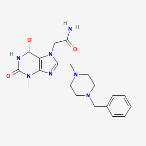 molecular formula C20H25N7O3 B2548358 2-(8-((4-苄基哌嗪-1-基)甲基)-3-甲基-2,6-二氧代-2,3-二氢-1H-嘌呤-7(6H)-基)乙酰胺 CAS No. 847409-50-1