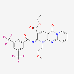 molecular formula C26H20F6N4O5 B2548375 (E)-ethyl 2-((3,5-bis(trifluoromethyl)benzoyl)imino)-1-(2-methoxyethyl)-5-oxo-2,5-dihydro-1H-dipyrido[1,2-a:2',3'-d]pyrimidine-3-carboxylate CAS No. 685860-01-9