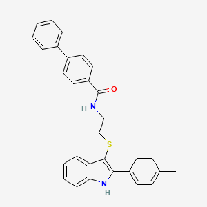 molecular formula C30H26N2OS B2548401 N-(2-((2-(p-tolyl)-1H-indol-3-yl)thio)ethyl)-[1,1'-biphenyl]-4-carboxamide CAS No. 850917-19-0