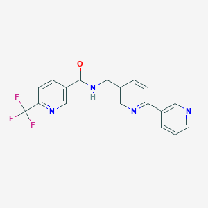 molecular formula C18H13F3N4O B2548403 N-([2,3'-bipyridin]-5-ylmethyl)-6-(trifluoromethyl)nicotinamide CAS No. 2034401-13-1