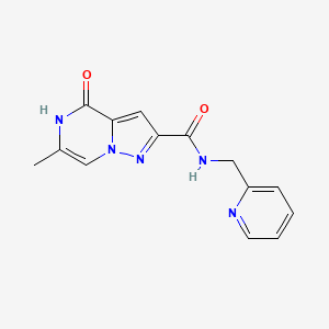 molecular formula C14H13N5O2 B2548404 6-methyl-4-oxo-N-(2-pyridylmethyl)-4,5-dihydropyrazolo[1,5-a]pyrazine-2-carboxamide CAS No. 1775441-46-7