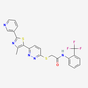 molecular formula C22H16F3N5OS2 B2548409 2-((6-(4-methyl-2-(pyridin-3-yl)thiazol-5-yl)pyridazin-3-yl)thio)-N-(2-(trifluoromethyl)phenyl)acetamide CAS No. 955260-89-6