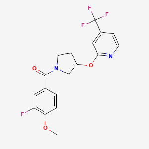 molecular formula C18H16F4N2O3 B2548411 (3-Fluoro-4-methoxyphenyl)(3-((4-(trifluoromethyl)pyridin-2-yl)oxy)pyrrolidin-1-yl)methanone CAS No. 2034273-05-5