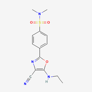 molecular formula C14H16N4O3S B2548415 4-(4-氰基-5-(乙氨基)恶唑-2-基)-N,N-二甲苯磺酰胺 CAS No. 941240-14-8