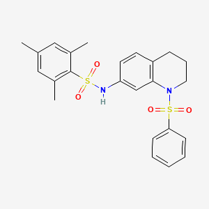 molecular formula C24H26N2O4S2 B2548425 2,4,6-trimethyl-N-(1-(phenylsulfonyl)-1,2,3,4-tetrahydroquinolin-7-yl)benzenesulfonamide CAS No. 951572-67-1