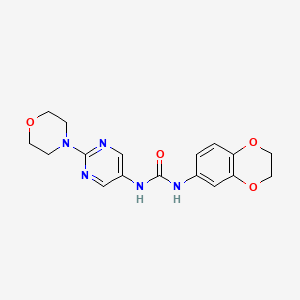 molecular formula C17H19N5O4 B2548427 1-(2,3-二氢苯并[b][1,4]二氧杂环-6-基)-3-(2-吗啉嘧啶-5-基)脲 CAS No. 1396846-06-2