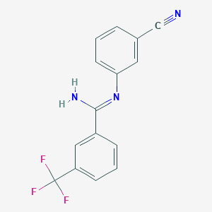 molecular formula C15H10F3N3 B2548434 N-(3-cyanophenyl)-3-(trifluoromethyl)benzenecarboximidamide CAS No. 339009-93-7