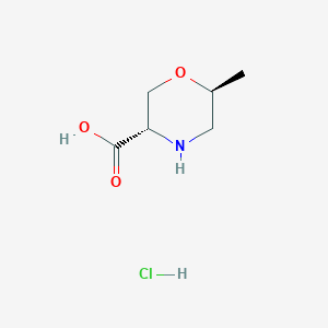 molecular formula C6H12ClNO3 B2548467 (3S,6S)-6-methylmorpholine-3-carboxylic acid hydrochloride, trans CAS No. 1820574-21-7