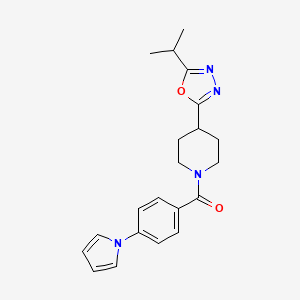 molecular formula C21H24N4O2 B2548474 (4-(1H-pyrrol-1-yl)phenyl)(4-(5-isopropyl-1,3,4-oxadiazol-2-yl)piperidin-1-yl)methanone CAS No. 1211608-23-9