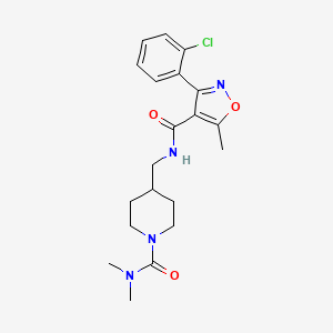 molecular formula C20H25ClN4O3 B2548493 3-(2-chlorophenyl)-N-((1-(dimethylcarbamoyl)piperidin-4-yl)methyl)-5-methylisoxazole-4-carboxamide CAS No. 2034377-17-6
