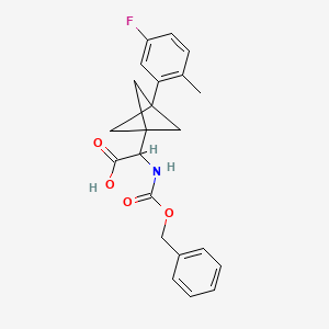 molecular formula C22H22FNO4 B2548506 2-[3-(5-Fluoro-2-methylphenyl)-1-bicyclo[1.1.1]pentanyl]-2-(phenylmethoxycarbonylamino)acetic acid CAS No. 2287266-48-0
