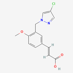 molecular formula C14H13ClN2O3 B2548513 (2E)-3-{3-[(4-氯-1H-吡唑-1-基)甲基]-4-甲氧基苯基}丙烯酸 CAS No. 1020050-91-2