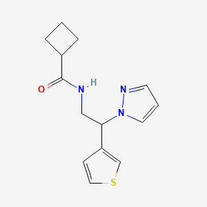molecular formula C14H17N3OS B2548514 N-(2-(1H-pyrazol-1-yl)-2-(thiophen-3-yl)ethyl)cyclobutanecarboxamide CAS No. 2034492-91-4