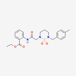 molecular formula C22H27N3O5S B2548518 Ethyl 2-({[6-(4-methylbenzyl)-1,1-dioxido-1,2,6-thiadiazinan-2-yl]acetyl}amino)benzoate CAS No. 899942-77-9