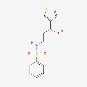 molecular formula C13H15NO3S2 B2548537 N-(3-hydroxy-3-(thiophen-3-yl)propyl)benzenesulfonamide CAS No. 2034455-88-2