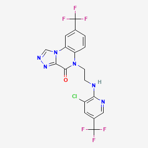 molecular formula C18H11ClF6N6O B2548539 5-(2-{[3-氯-5-(三氟甲基)-2-吡啶基]氨基}乙基)-8-(三氟甲基)[1,2,4]三唑并[4,3-a]喹喔啉-4(5H)-酮 CAS No. 337921-05-8