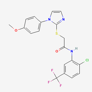 molecular formula C19H15ClF3N3O2S B2548549 N-[2-氯-5-(三氟甲基)苯基]-2-[1-(4-甲氧基苯基)咪唑-2-基]磺酰基乙酰胺 CAS No. 688335-81-1