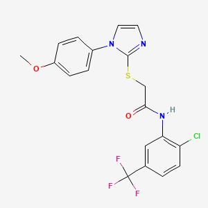 molecular formula C19H15ClF3N3O2S B2548549 N-[2-chloro-5-(trifluoromethyl)phenyl]-2-{[1-(4-methoxyphenyl)-1H-imidazol-2-yl]sulfanyl}acetamide CAS No. 688335-81-1